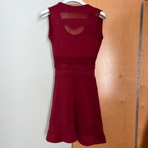 Burgundy Sleeveless Fit & Flare Dress with Mesh Panels | Women’s Small